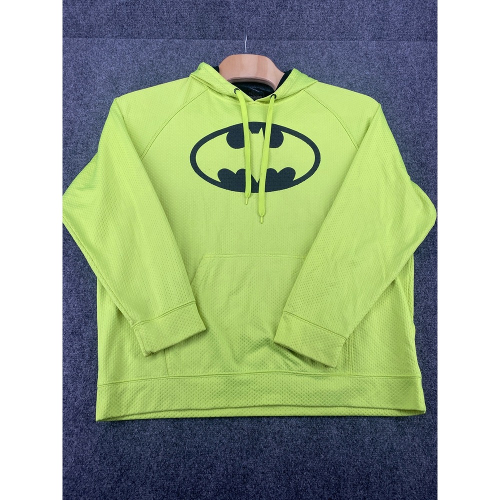 Batman DC Comics Performance Hoodie Mens XL Neon Green Mesh Athletic Sweatshirt